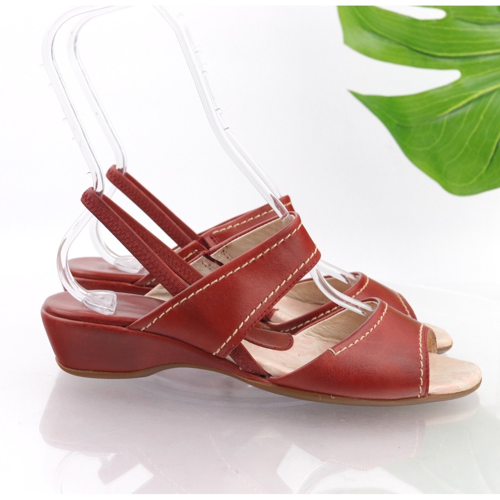 Pikolinos Womens Sandia Sandal Size 40 9 Red Leather Low Wedge Strappy Slingback